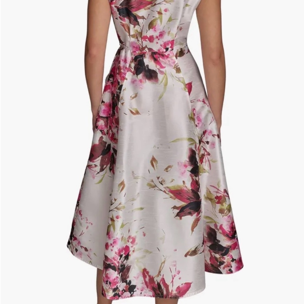 Donna Karan White Floral Wrap Midi Dress with Pink Accents - Picture 9 of 14